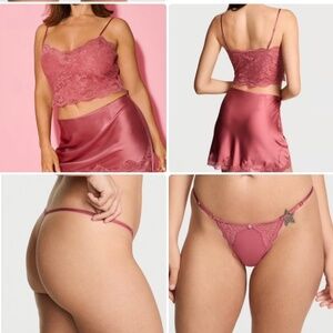 Victorias Secret Luxe Satin/ Lace Cami/Skirt/ V-String SET-NWT-XL-Seductive Rose